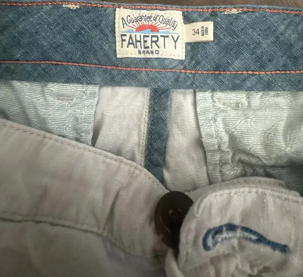 Faherty Men's Malibu Linen & Cotton Chino Shorts Cream Size 34